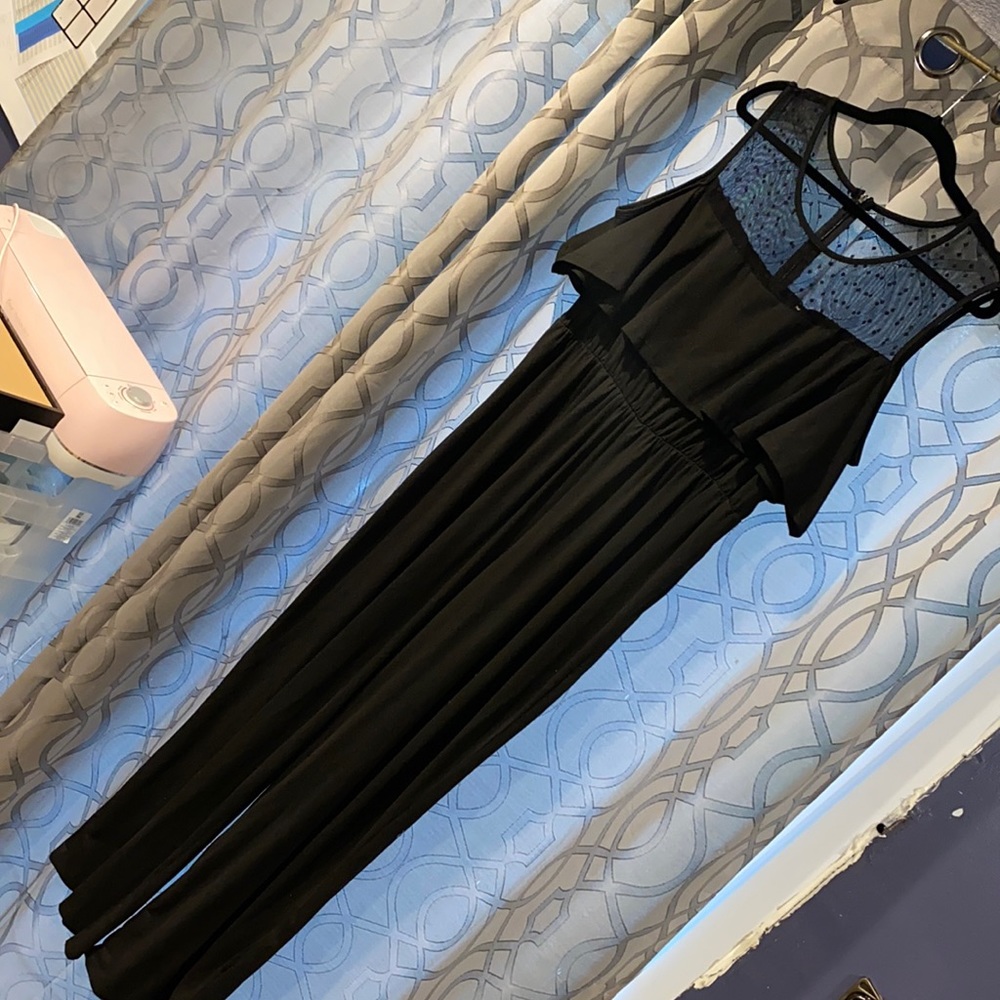 Black Polka Dot Mesh Top Jumpsuit